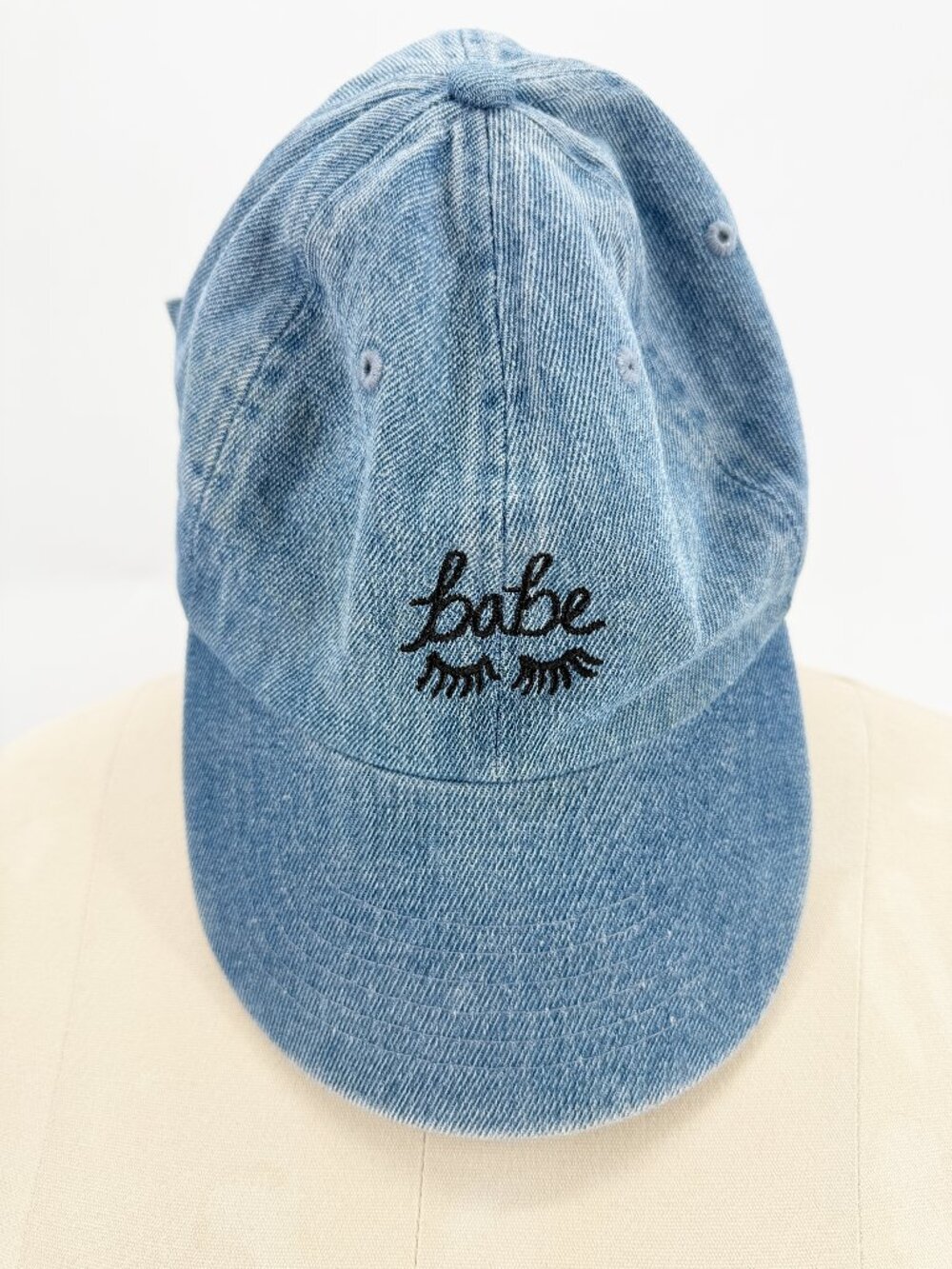 Babe Eyelashes Slideback Denim Hat Blue OSFA Cotton Embroidered Newhattan